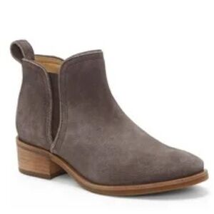 LUCKY BRAND Womens Gray Round Toe Stacked Heel Slip‎ On Leather Booties